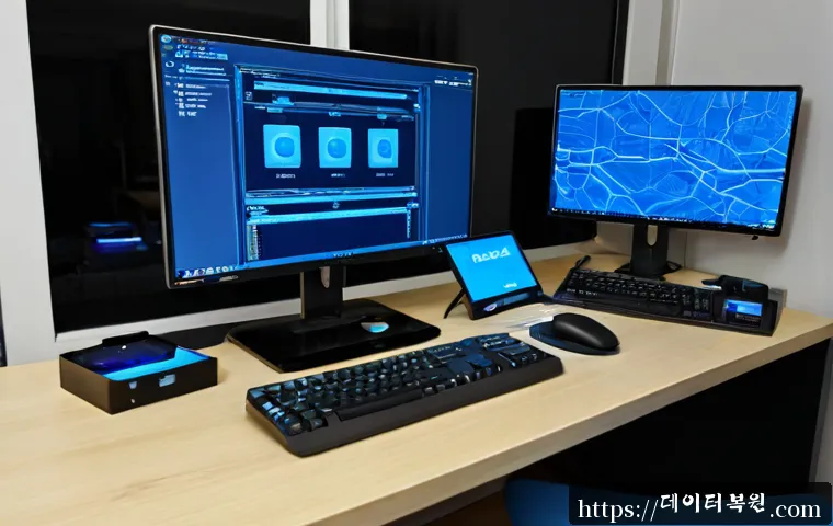 종암동 KERNEL_MODE_HEAP_CORRUPTION - Photorealistic remote IT support workstation in a compact Jongam-dong apartment office, dual monitor...