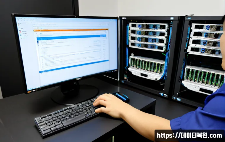 성사동 centos재설치 포맷 초기화 - Photorealistic IT workstation in a compact Seongsa-dong office, technician reinstalling a Linux serv...
