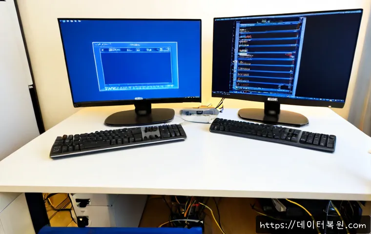 성석동 CRITICAL_PROCESS_DIED - Photorealistic remote-support workstation in a quiet Seongseok-dong apartment office, dual monitors ...