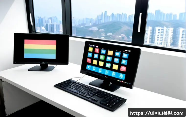 마두동 STATUS_SECURITY_POLICY_VIOLATION - Photorealistic remote IT support workstation in a modern apartment office in Madudong, dual monitors...