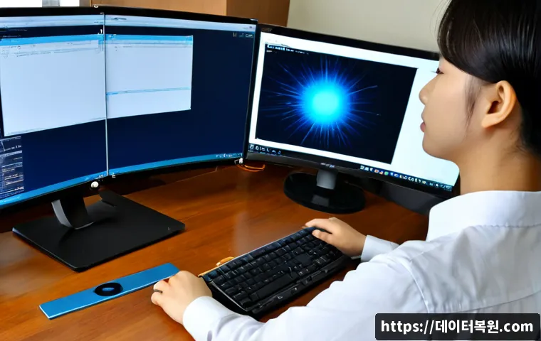 누하동 PAGE_TABLE_CORRUPT - Photorealistic remote IT support workstation in a quiet Nuha-dong townhouse office, desktop monitor ...