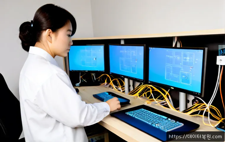 번동 THREAD_TERMINATION_PORT - Photorealistic remote-support workstation in a compact Beon-dong apartment office, technician inspec...