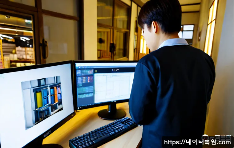 관철동 중고컴퓨터 pc 출장판매설치 - Photorealistic compact office in Gwancheol-dong, technician installing a refurbished desktop tower a...