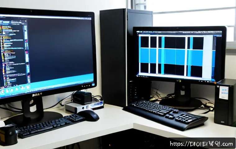 신설동 bootdevice - Photorealistic IT support workstation in a compact Seoul office near a transit neighborhood, technic...