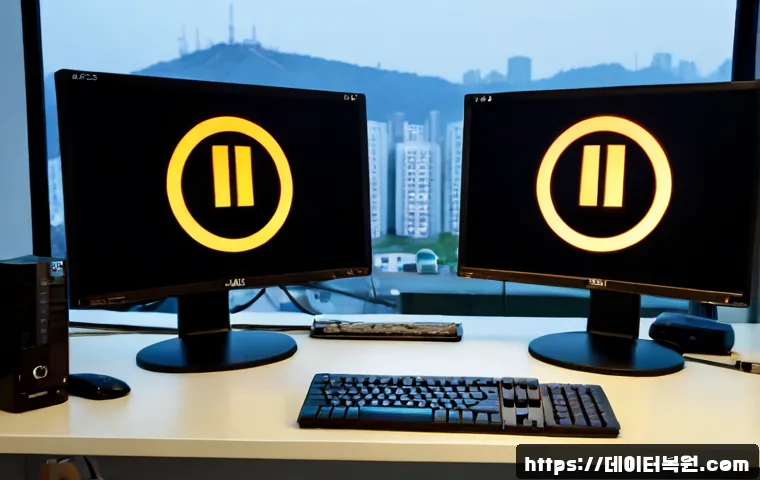 식사동 STATUS_KERNEL_EXECUTION_ERROR - Photorealistic IT support workstation in a quiet Siksa-dong apartment office, dual monitors showing ...