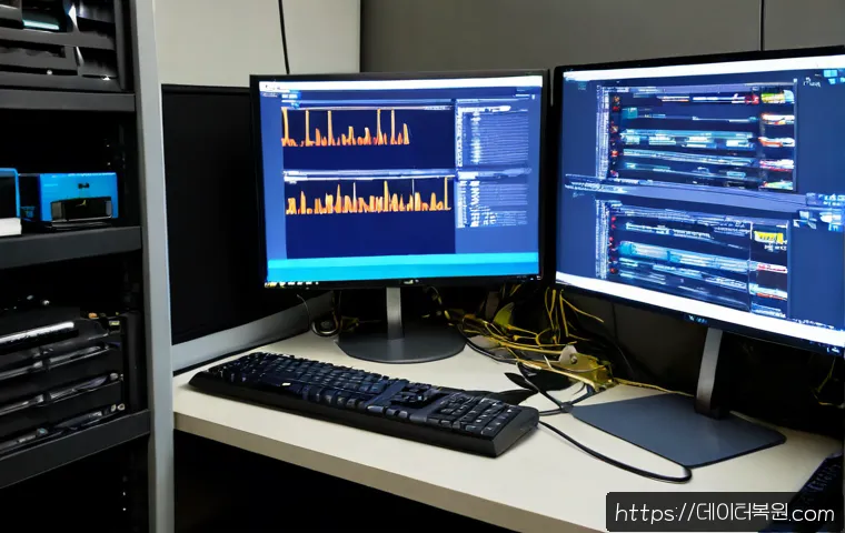 만리동 UNMOUNTABLE_BOOT_VOLUME - Photorealistic IT support workstation in a compact Manridong office, desktop computer halted at a da...