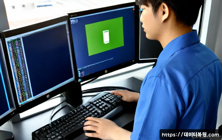 삼동 공장초기화복구 - Photorealistic remote-support workstation in a compact Samdong industrial office, technician restori...