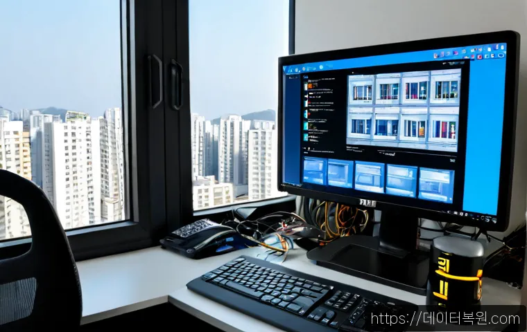 고척동 pc복구중 - Photorealistic PC recovery workstation in a compact Gocheok-dong apartment office, technician reconn...