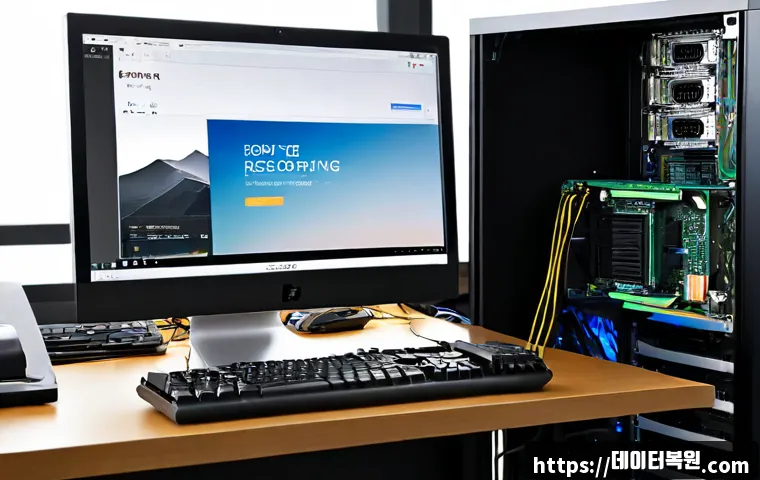 재동 NTLDR is compressed - Photorealistic remote-support workstation, IT technician restoring a legacy desktop computer, open t...