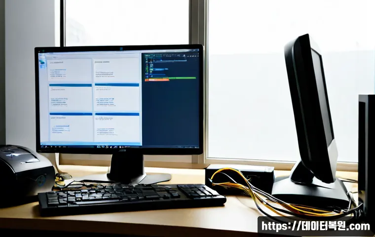 경운동 공장초기화복구 - Photorealistic computer recovery workstation in a compact Jongno-gu office, technician restoring a d...