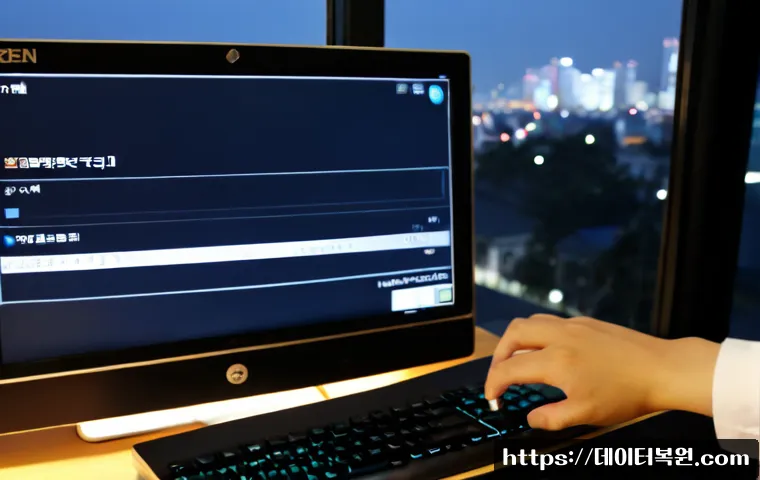 동산동 Press Ctrl Alt Del to restart - Photorealistic IT support workstation in Dongsan-dong, a desktop monitor showing a clean abstract re...