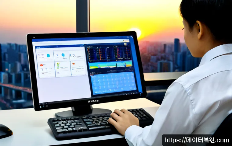 삼성동 STATUS_SYSTEM_PROCESS_TERMINATED - Photorealistic premium IT support workstation in a Samsung-dong high-rise office, desktop monitor sh...