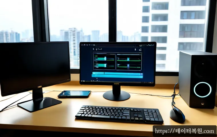 현천동 SESSION5_INITIALIZATION_FAILED - Photorealistic remote-support workstation in a compact urban office, dual monitors showing a clean a...