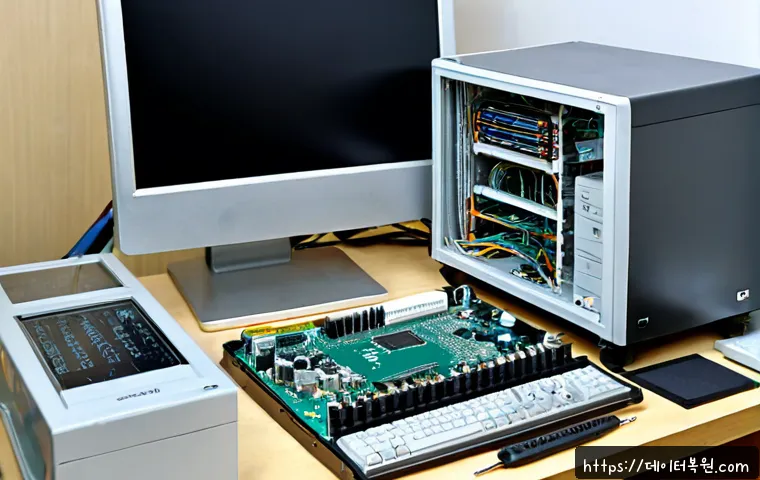 도렴동 맥미니 판매 및 수리 - Photorealistic compact silver desktop computer being carefully diagnosed on an organized repair benc...