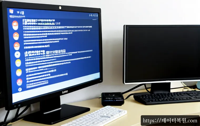 고양동 REGISTRY_ERROR - Photorealistic IT support workstation in a quiet Goyang-dong apartment office, dual monitors showing...
