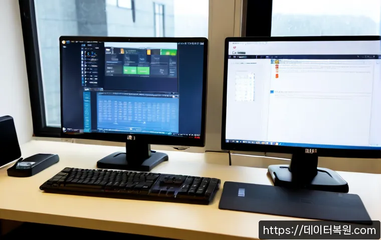 효창동 STATUS_KERNEL_PERMISSION_DENIED - Photorealistic remote IT support workstation in a compact Hyochang-dong office, dual monitors showin...