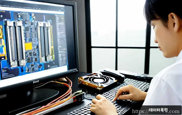 의주로 그래픽카드조립 및 교체수리 - Photorealistic computer repair workstation near Euiju-ro, Seoul, technician carefully installing a h...