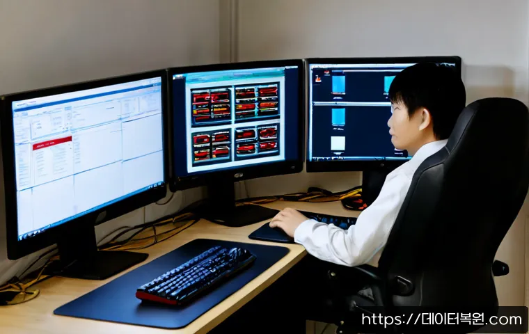 행운동 DRIVER_VERIFIER_DETECTED_VIOLATION - Photorealistic IT support workstation in a compact apartment office in Haengun-dong, dual monitors s...