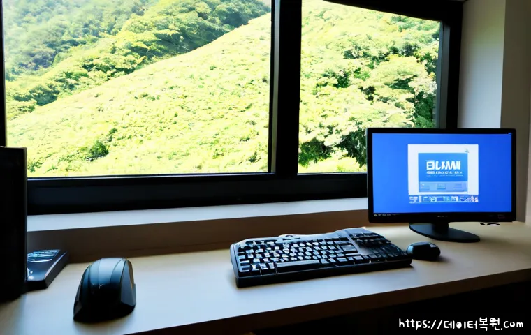부암동 STATUS_KERNEL_THREAD_FAILURE - Photorealistic IT support workstation in a quiet hillside apartment near Buam-dong, dual monitors sh...