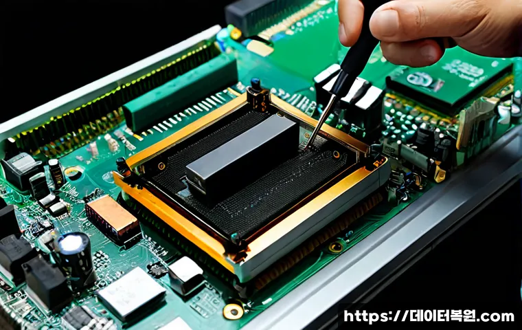 오금동 cpu조립 및 교체수리 - Photorealistic desktop CPU assembly on an anti-static workbench, technician carefully seating a mode...