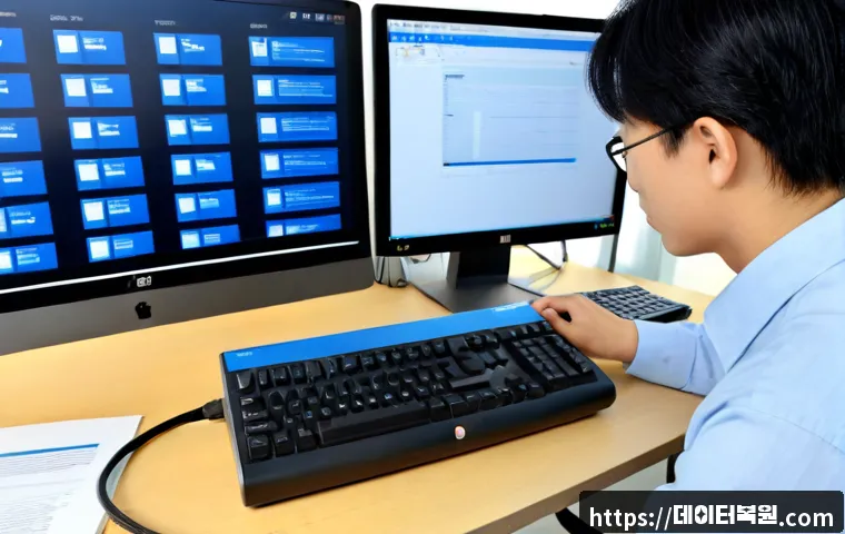 강서구 FAT_FILE_SYSTEM - Photorealistic IT support workstation in a modern office near a quiet riverside district, desktop mo...