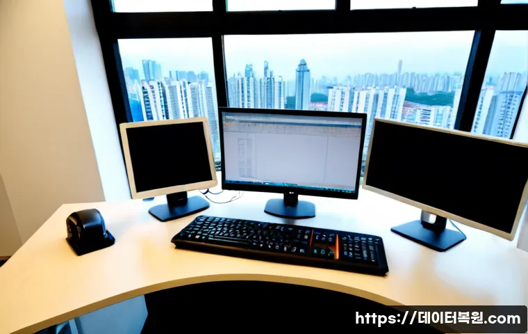 방이동 STATUS_ILLEGAL_INSTRUCTION - Photorealistic remote-support workstation in a Bangi-dong apartment office, dual monitors showing a ...