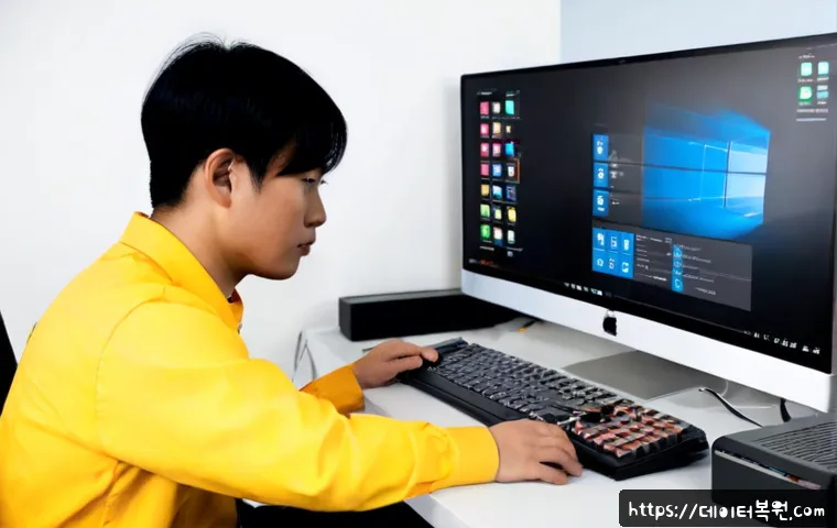 옥길동 HDD조립 및 교체수리 - Photorealistic PC repair workstation in a compact modern apartment office, technician carefully inst...