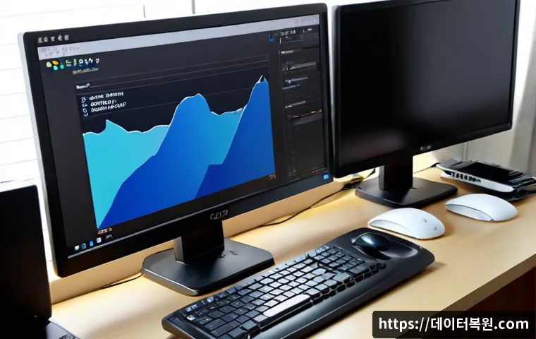 벽제동 자동복구 - Photorealistic IT support workstation in a quiet Byeokje-dong home office, desktop monitor showing a...