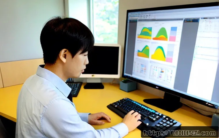 경기광주 MEMORY_MANAGEMENT - Photorealistic software engineer at a modern workstation in Gyeonggi Gwangju, studying a complex mem...