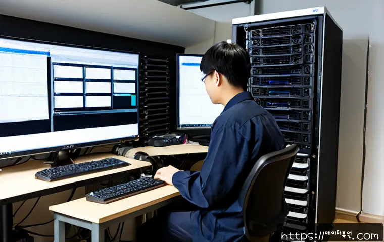공릉동 ftp서버출장방문수리점 - Photorealistic remote-support technician servicing a compact rack-mounted FTP server in a quiet Gong...