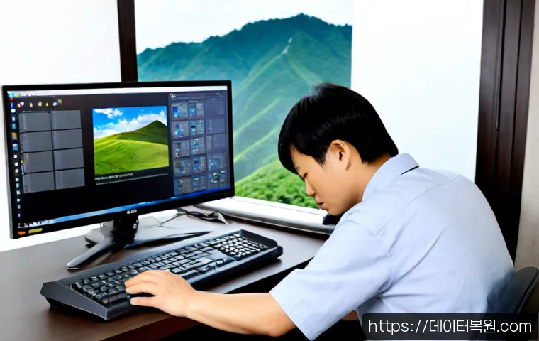 난곡동 프리도스 윈도우설치 - Photorealistic compact PC repair workstation in a hillside apartment near Nanggok-dong, technician i...