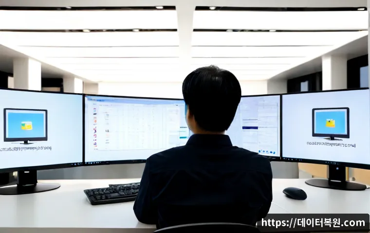 삼성동 IO1_INITIALIZATION_FAILED - Photorealistic enterprise workstation in a sleek Samsung-dong office tower, a frustrated IT speciali...