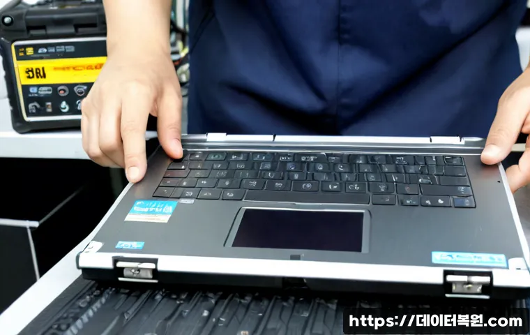 청암동 맥북에어 판매 및 수리 - Photorealistic electronics repair bench in a Cheongam-dong neighborhood service studio, technician c...