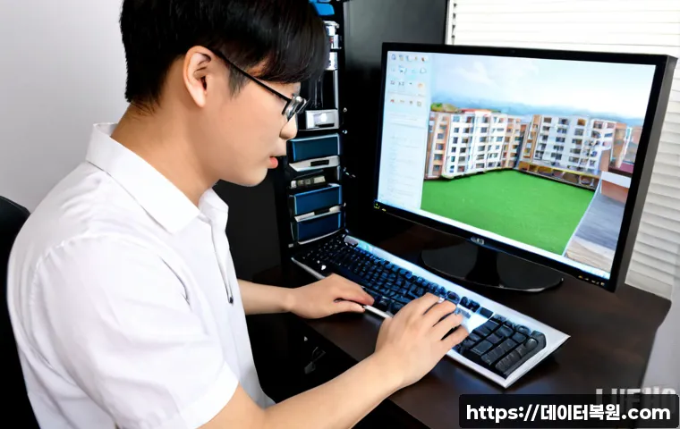 상도동 부팅불가 - Photorealistic IT support technician diagnosing a desktop computer that will not boot in a compact S...