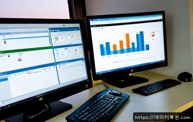 낙성대동 STATUS_NETWORK_ACCESS_DENIED - Photorealistic remote-support workstation in a compact Nakseongdae neighborhood office, dual monitor...