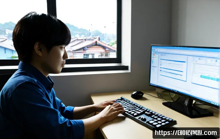 신도동 STATUS_KERNEL_APC_PENDING - Photorealistic IT support workstation in a compact Sindodong apartment office, dual monitors showing...
