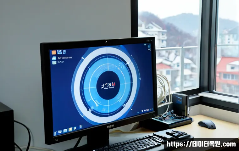 능곡동 STATUS_KERNEL_THREAD_TIMEOUT - Photorealistic remote IT support workstation in a compact Korean apartment office, desktop monitor s...