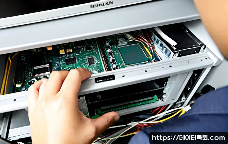 사당동 맥미니 판매 및 수리 - Photorealistic compact silver mini desktop computer on a clean repair bench, technician carefully re...