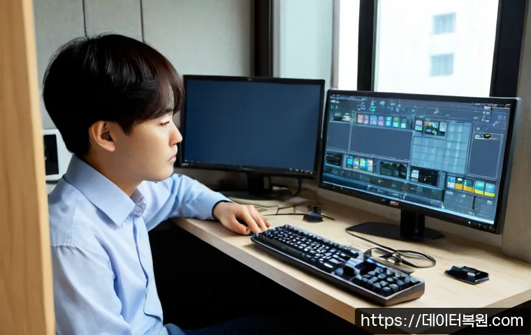 봉천동 STATUS_DEVICE_OFFLINE - Photorealistic compact apartment workstation in Bongcheon-dong, Seoul, a desktop computer showing a ...