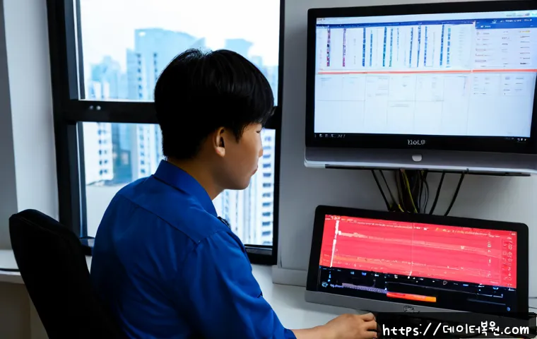 월곡동 STATUS_CONNECTION_REFUSED - Photorealistic remote-support workstation in a compact Wolgok-dong apartment office, frustrated tech...