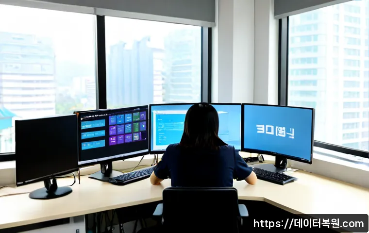 대치동 프리도스 윈도우설치 - Photorealistic IT support workstation in Daechi-dong, Seoul, a technician installing an operating sy...