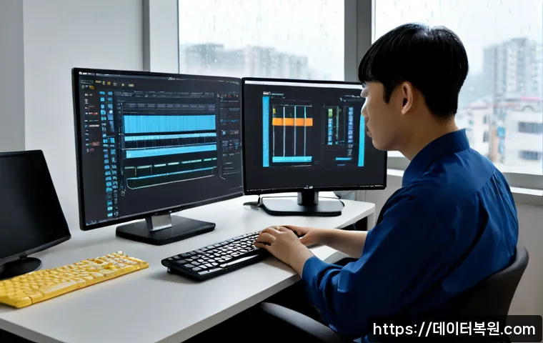 학온동 STATUS_KERNEL_CONFIGURATION_ERROR - Photorealistic IT support workstation in a compact modern office, ultrawide monitor showing a nonver...