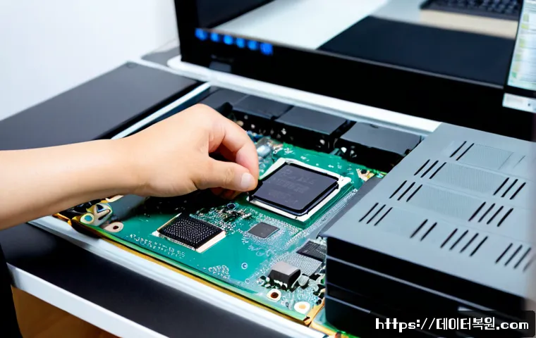 서교동 cpu조립 및 교체수리 - Photorealistic computer repair workstation in a compact Seogyo-dong studio office, technician carefu...