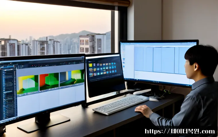 대림동 SYSTEM_LICENSE_VIOLATION - Photorealistic remote-support workstation in a compact Daerim-dong apartment office, dual monitors s...