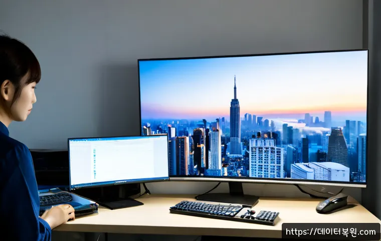 잠실동 IO1_INITIALIZATION_FAILED - Photorealistic IT support workstation in a modern Jamsil apartment office, ultrawide monitor showing...