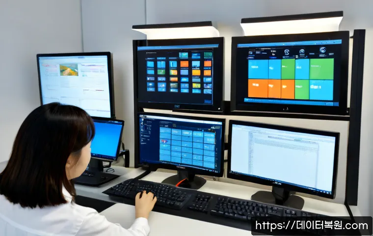 마장동 STATUS_UNSUCCESSFUL - Photorealistic IT support workstation in a cool industrial office near a wholesale food district, du...