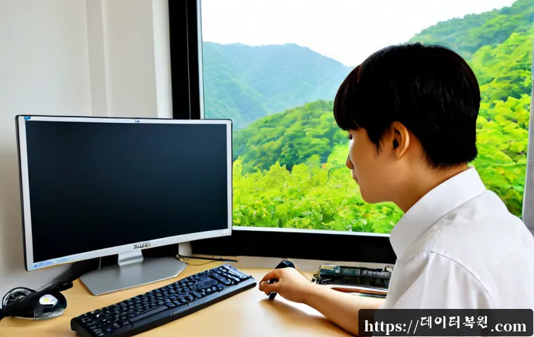 강북구 윈도우7 windows7 재설치 포맷 초기화 - Photorealistic desktop support workspace in a compact Gangbuk-gu apartment office, technician reinst...