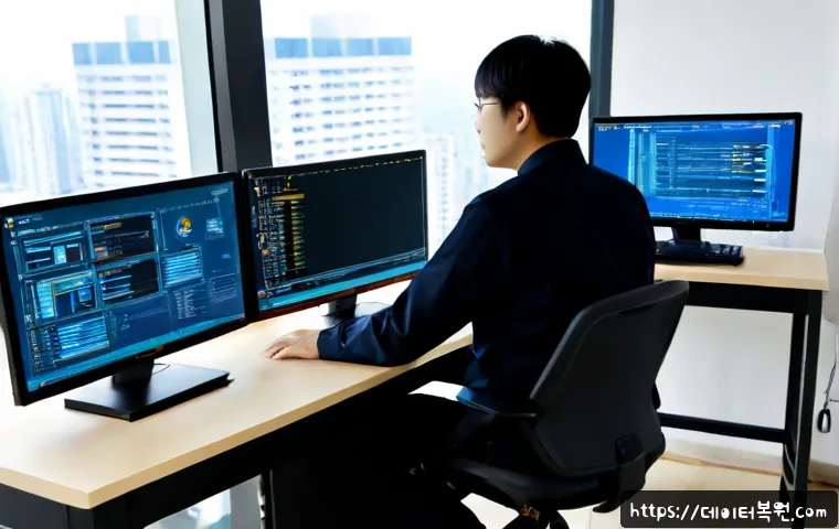 번동 HAL_INITIALIZATION_FAILED - Photorealistic IT support workstation in a compact apartment office, dual monitors showing a blank b...