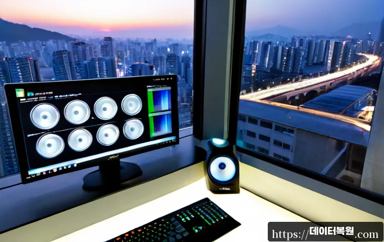 길동 STATUS_NO_MEMORY - Photorealistic computer repair workstation in a compact Korean office, dual monitors showing abstrac...