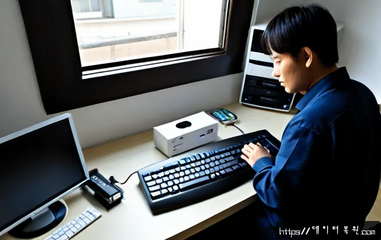 성사동 윈도우8 windows8 재설치 포맷  초기화 - Photorealistic remote-support workstation in a Seongsadong apartment, technician reinstalling an old...